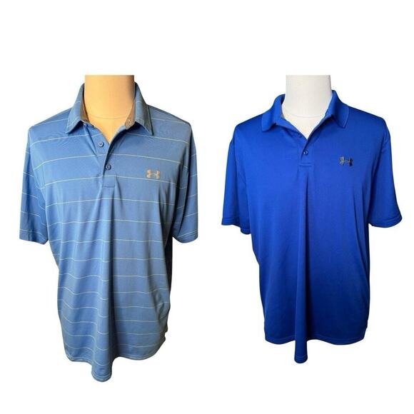 Two Under Armour Heat Gear Polo Golf Shirts Loose Fit XL Blue - Picture 1 of 12